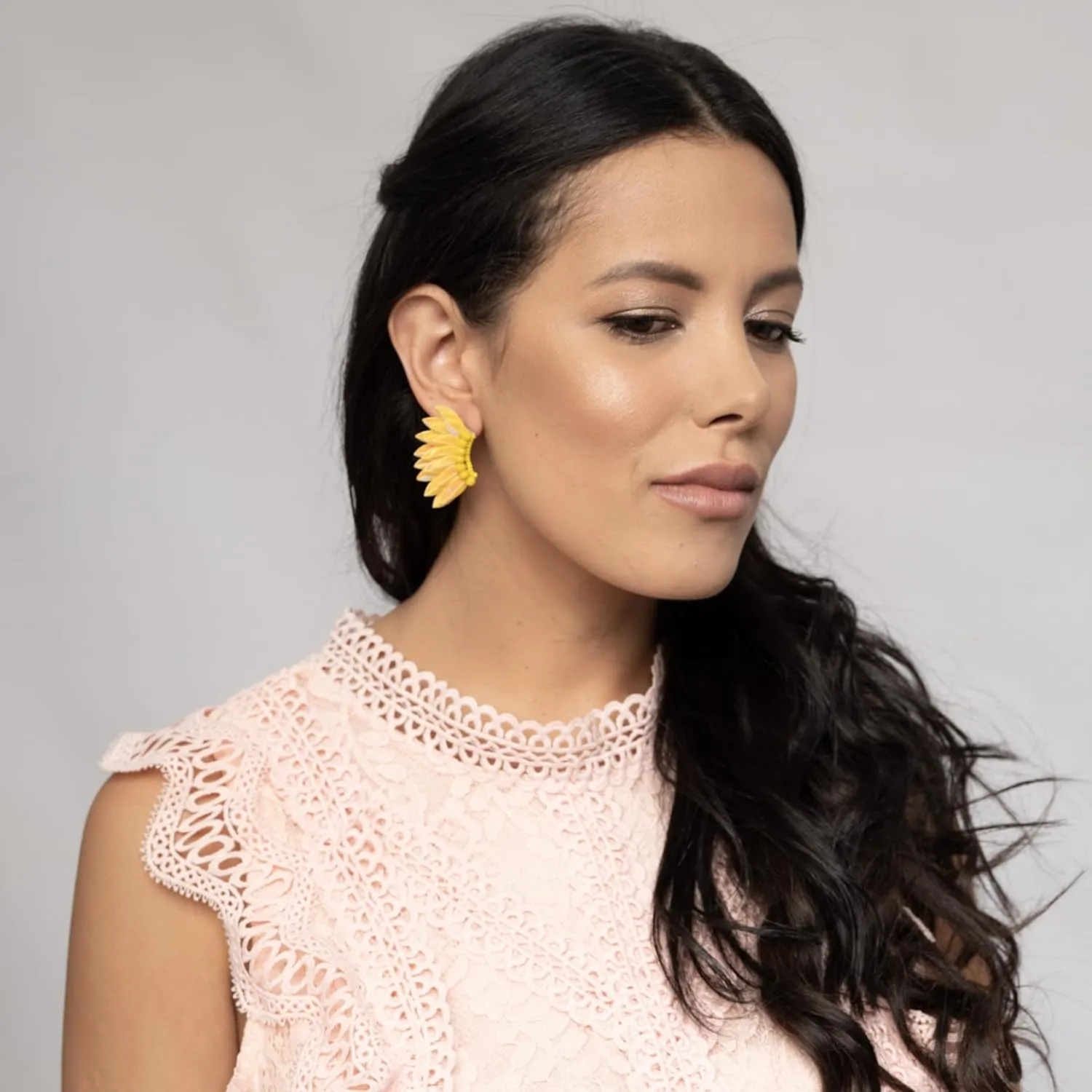Angel wing earrings for women, Small statement Handmade Prom Earrings, Wings stud for girls, Beaded Butterfly winged Earrings (Iridescent Yellow)