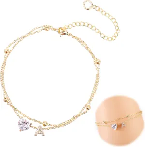 Ankle Bracelet for Women, Adjustable Letter A-Z Dainty Heart Design Waterproof Gold Plated Initial Anklet Perfect Summer Beach Jewelry Alphabet Foot Chain Decorations and Gifts