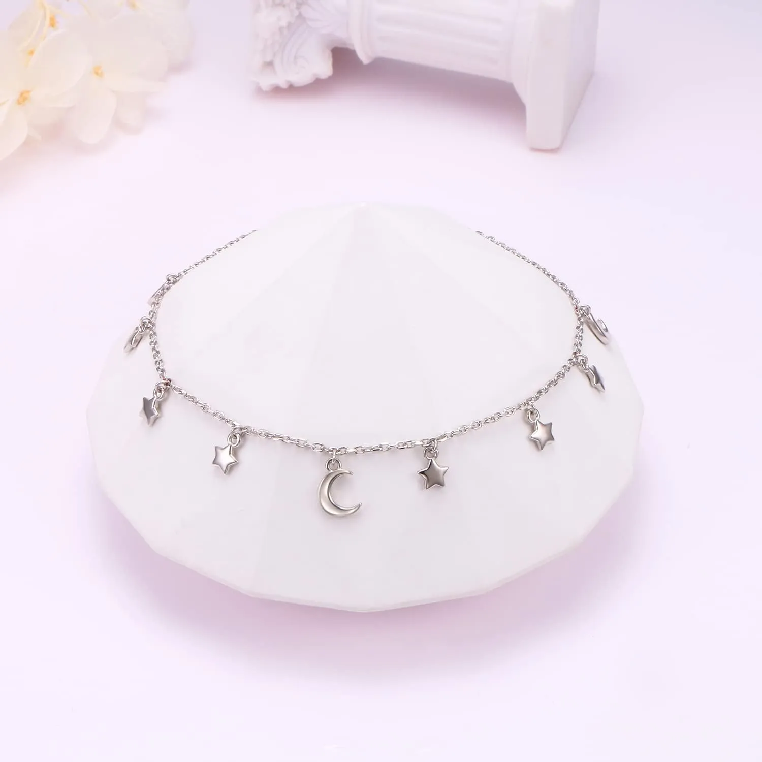 Anklet for Women Sterling Silver Dainty Bead Heart Infinity Star Letter Initial Boho Adjuatable Foot Ankle Bracelet for Women
