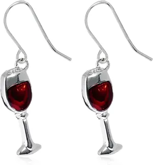 Anmpab Red Wine Glass Alloy Dangle Earrings Dainty Unique Handmade Metal Earrings for Women Jewelry