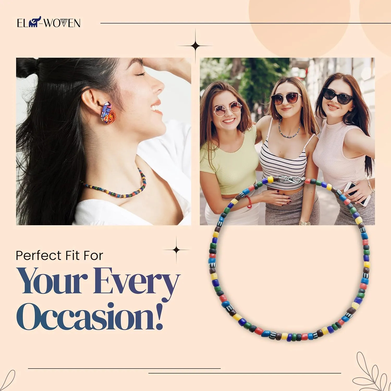 Antique Beaded Choker Necklace for Women and Girls  16 inch  Multicolored Fun Preppy Jewelry  Ideal for Beach, Summer, Party (Multi)
