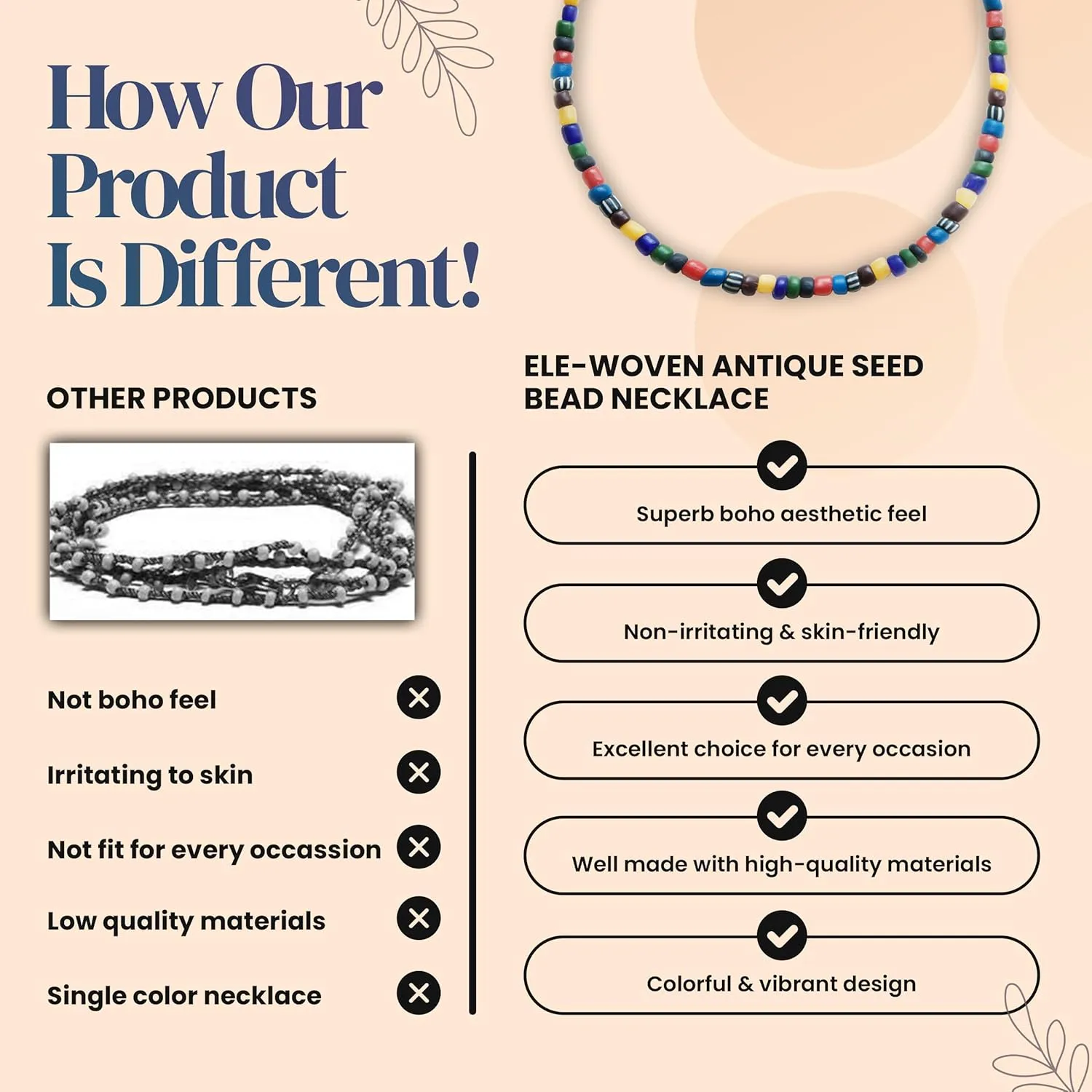 Antique Beaded Choker Necklace for Women and Girls  16 inch  Multicolored Fun Preppy Jewelry  Ideal for Beach, Summer, Party (Multi)