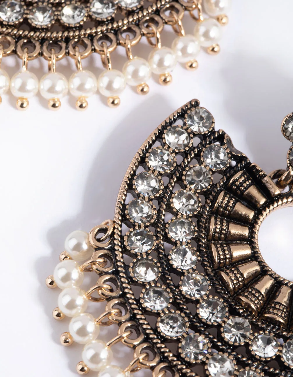Antique Gold Diamante & Pearl Chandbali Earrings