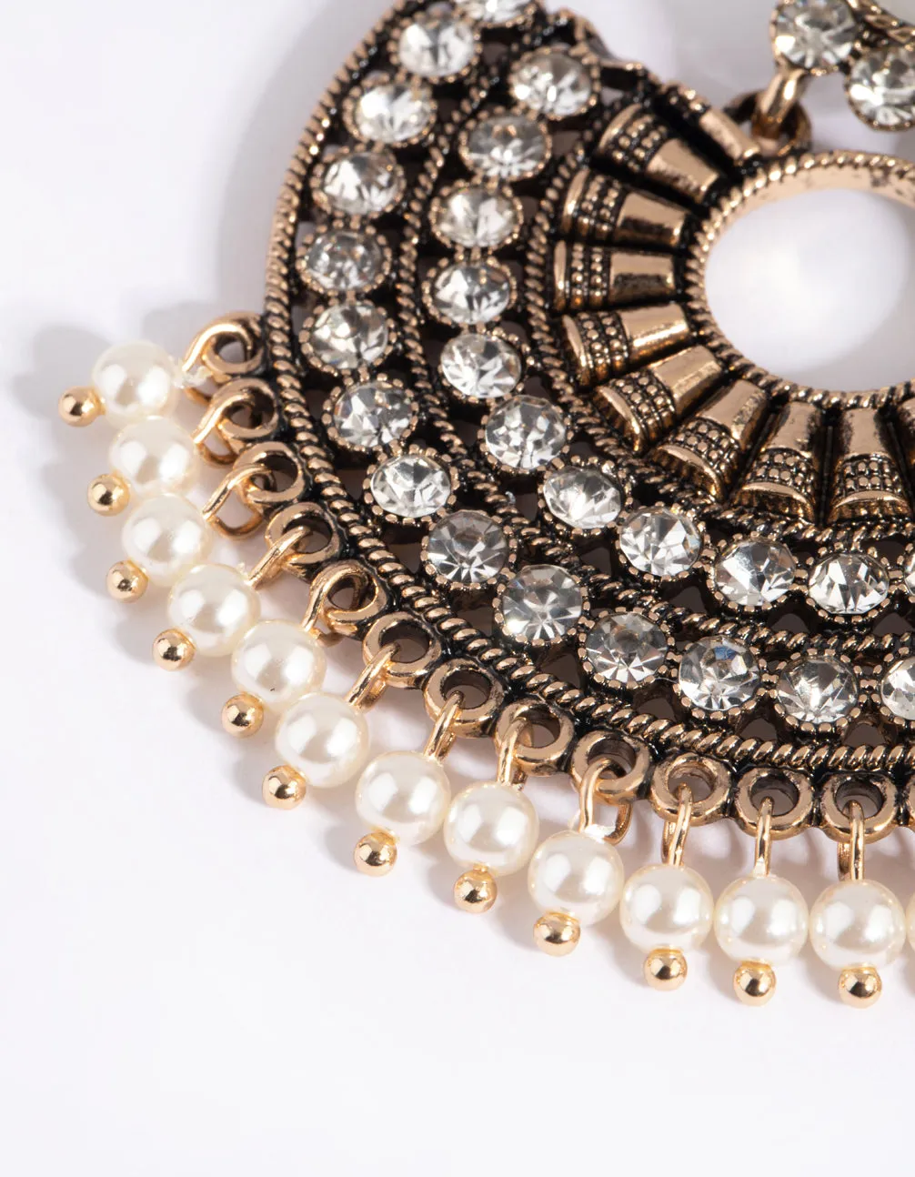 Antique Gold Diamante & Pearl Chandbali Earrings