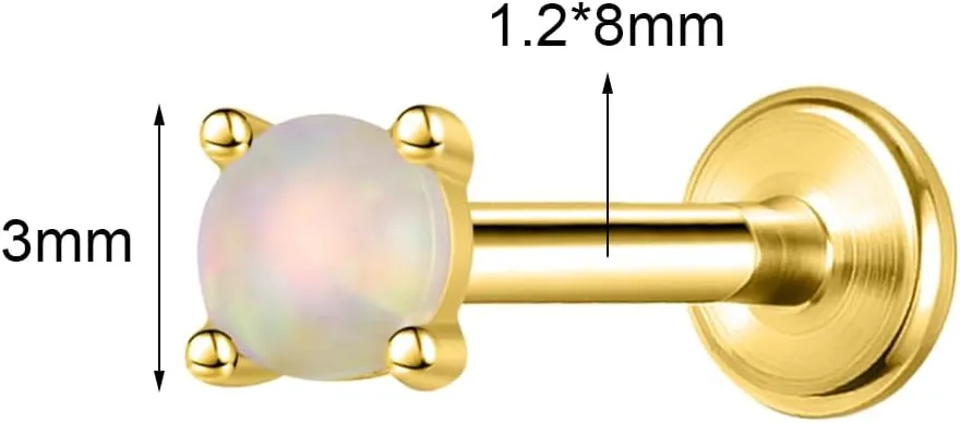 AoedeJ 1 Pcs Sterling Silver Opal Earrings for Women 16g Flat Back Earrings Opal Flat Back Stud Earrings Internally Threaded Earrings for Women