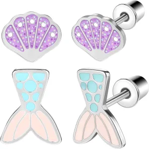 AOEDEJ 2 Pairs Stainless Steel Earrings for Women Cute Hypoallergenic Earring Studs Hypoallergenic Birthday Gift for Women