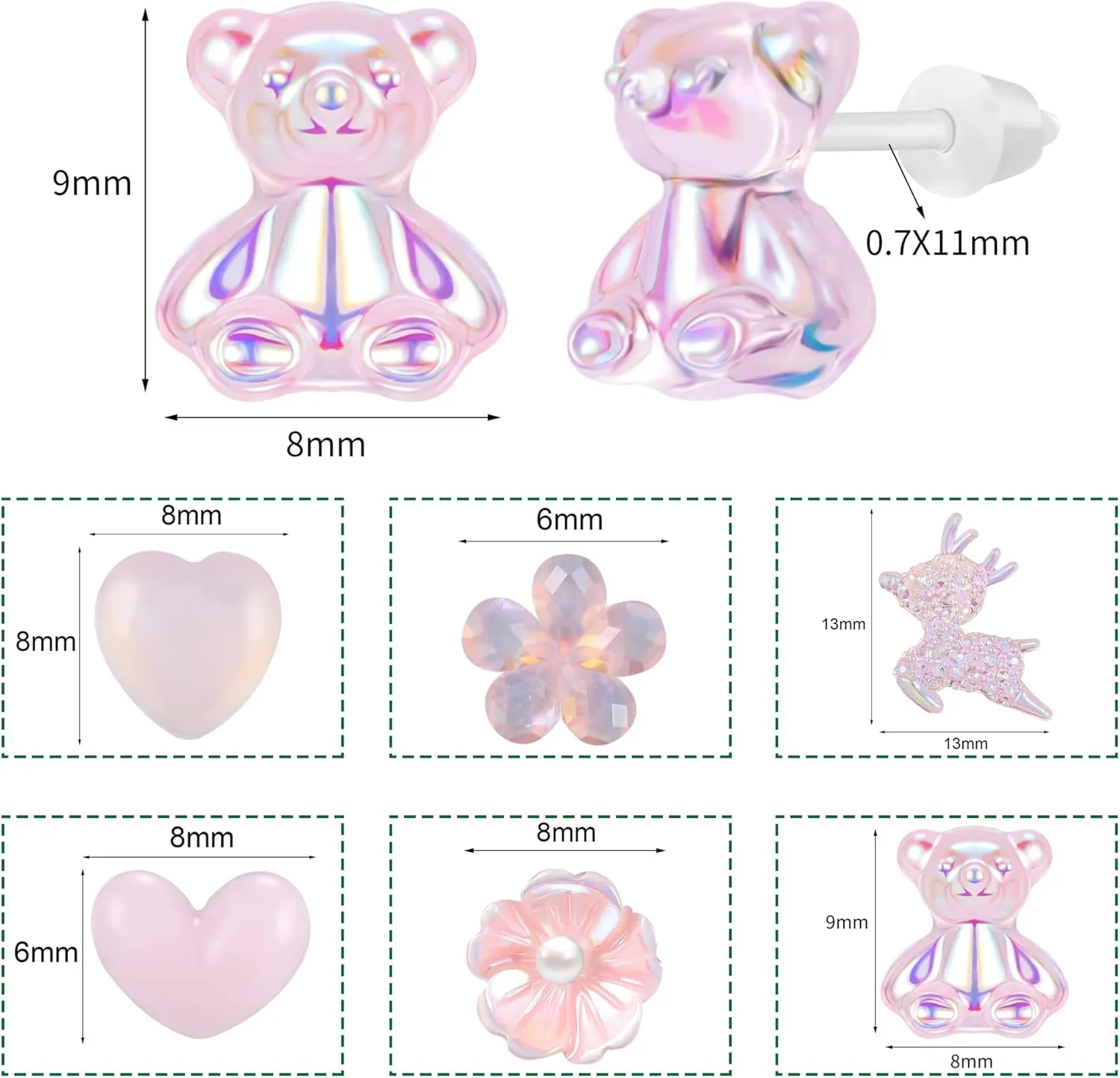 AoedeJ 6 Pairs Plastic Glow Earrings - Stud, Bow Designs for Women