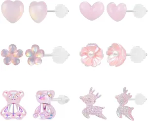 AoedeJ 6 Pairs Plastic Glow Earrings - Stud, Bow Designs for Women