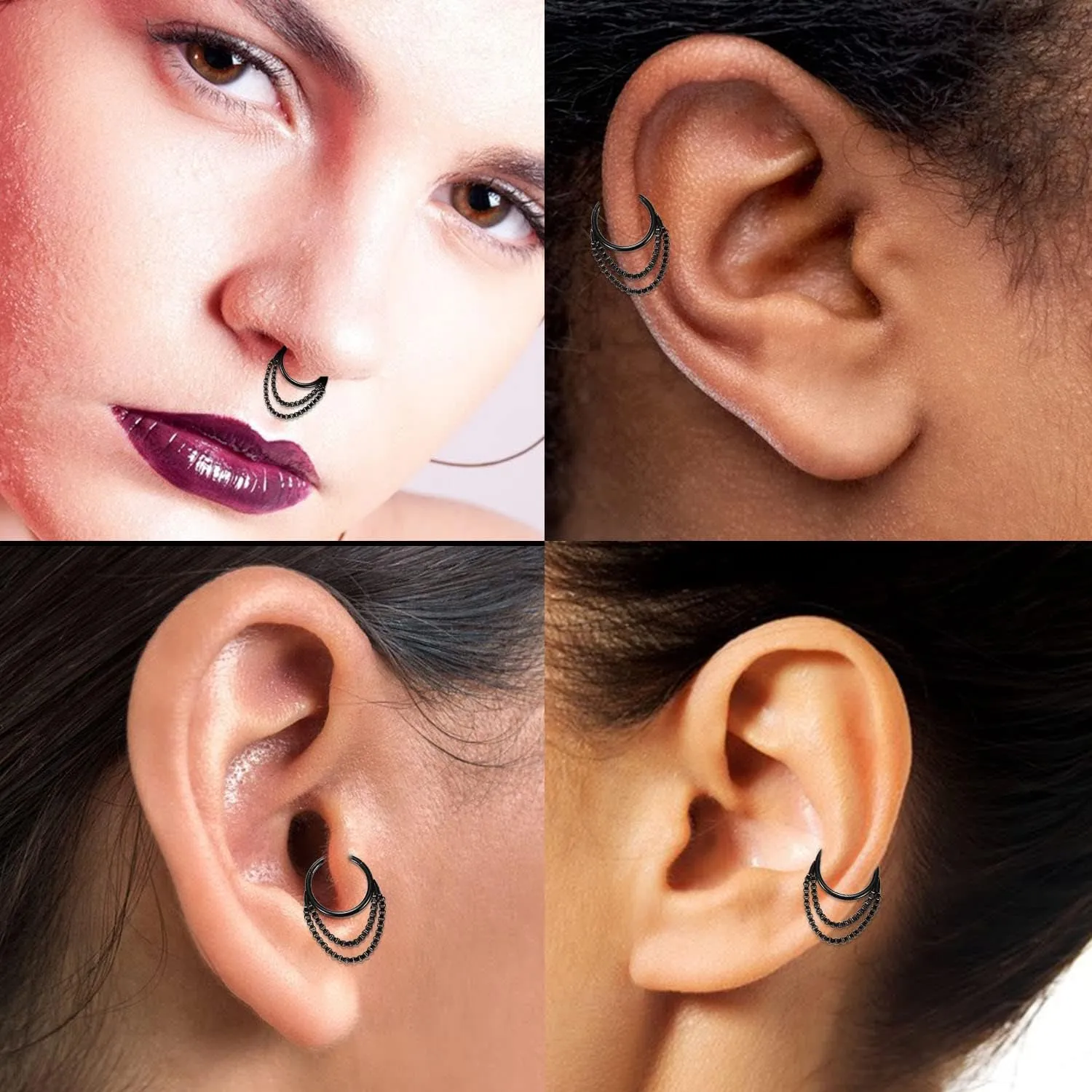 AROWRO Helix Rook Earrings Double Open Stack Sleeper Earring 316L Surgical Steel 16G 7mm 8mm 10mm CZ Daith Cartilage Tragus Piercing Jewelry Septum Clicker