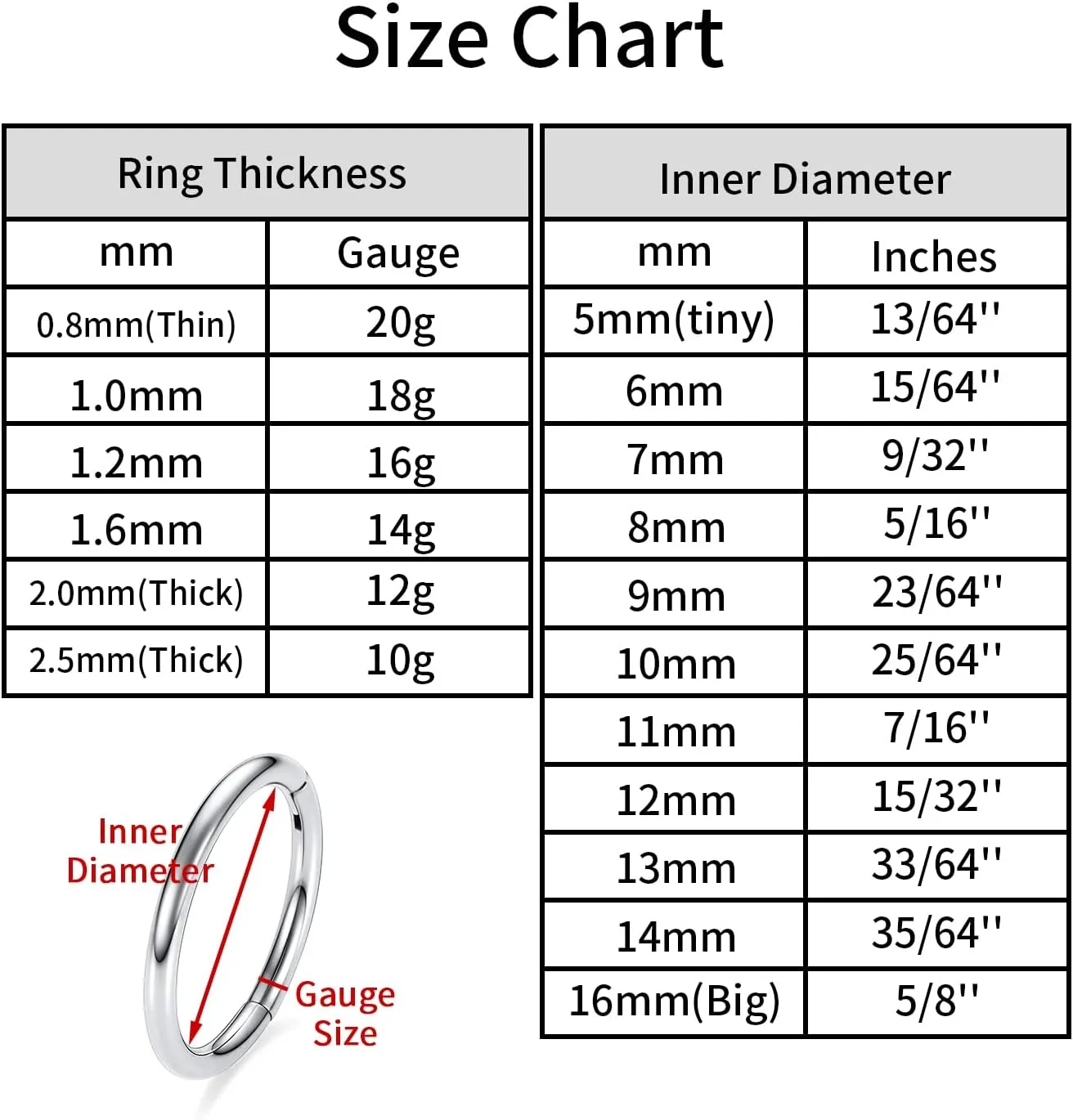 AROWRO Helix Rook Earrings Double Open Stack Sleeper Earring 316L Surgical Steel 16G 7mm 8mm 10mm CZ Daith Cartilage Tragus Piercing Jewelry Septum Clicker
