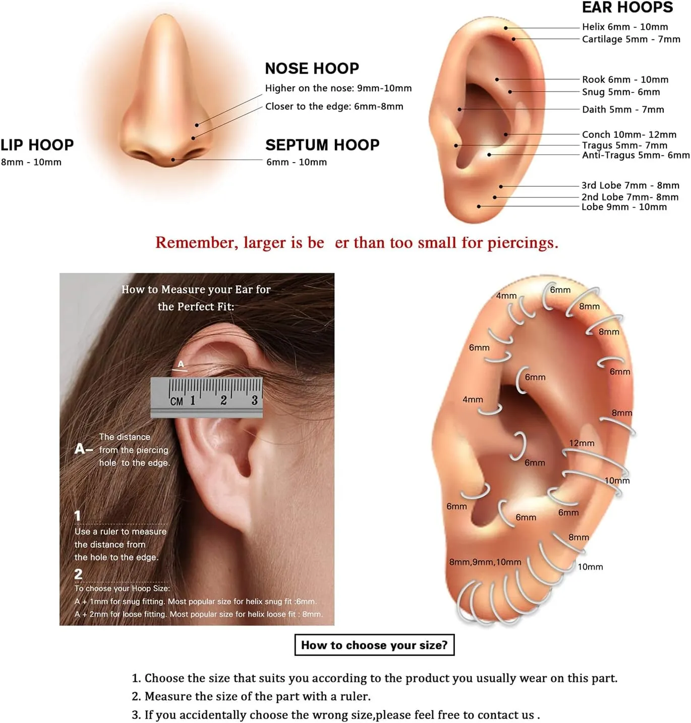AROWRO Helix Rook Earrings Double Open Stack Sleeper Earring 316L Surgical Steel 16G 7mm 8mm 10mm CZ Daith Cartilage Tragus Piercing Jewelry Septum Clicker