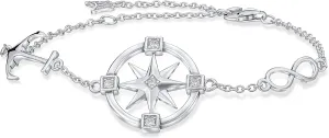 Art and Molly 925 Solid Sterling Silver Compass Rose Bracelet Gift for Her, On your Journey of Life, New Journey Gift, Graduation