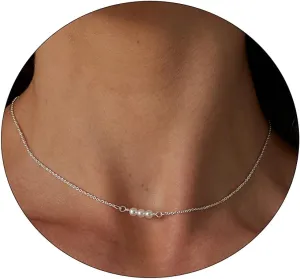 ASCOMY Dainty Pearl Necklaces for Women 14K Gold Plated Chunky Half Pearl Half Chain Toggle Necklace Minimalist Pearl Cuban Paper Clip Toggle Clasp Chain Everyday Jewelry