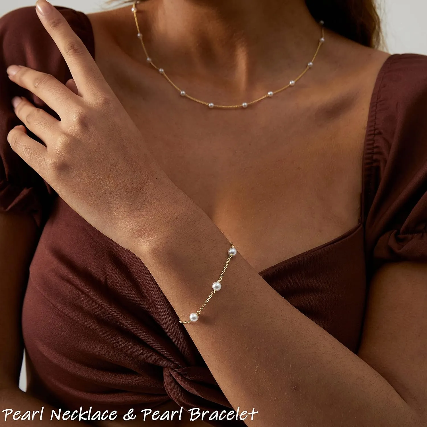 ASCOMY Dainty Pearl Necklaces for Women 14K Gold Plated Chunky Half Pearl Half Chain Toggle Necklace Minimalist Pearl Cuban Paper Clip Toggle Clasp Chain Everyday Jewelry