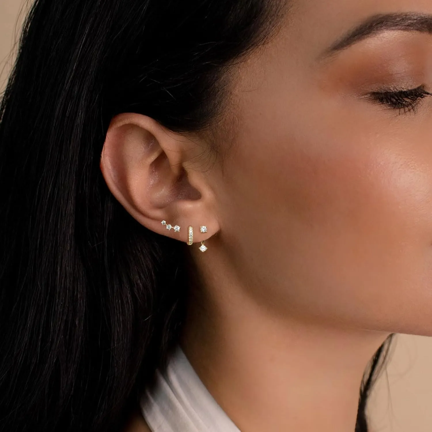 ASCOMY Gold Hoop Earrings Set for Women - 14K Gold/White Gold Plated Huggie Hoops, Cubic Zirconia Studs, Chunky Open Hoops - CZ Jewelry Gifts