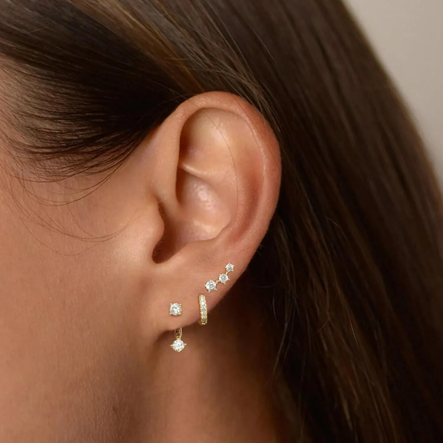 ASCOMY Gold Hoop Earrings Set for Women - 14K Gold/White Gold Plated Huggie Hoops, Cubic Zirconia Studs, Chunky Open Hoops - CZ Jewelry Gifts