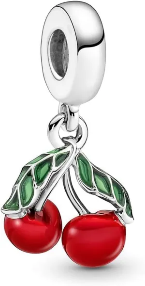 Asymmetrical Cherry Fruit Dangle Charm 925 Sterling Silver Pendant,Jewelry Beads Gifts for Women Bracelet&Necklace A0104