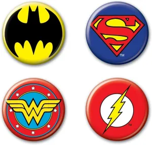 Ata-Boy DC Comics Logos Set of Four 1.25 Inch Buttons, Officially Licensed Collectible Buttons - Batman, Superman Wonder Woman Flash