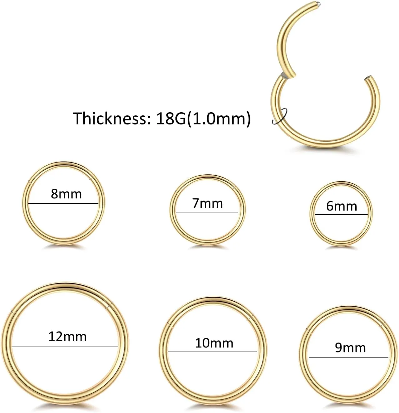 Aumeo 316L Surgical Steel Nose Rings Hoops 20G 18G 16G Nose Rings for Women Cartilage Helix Tragus Conch Hoop Earrings 6/7/8/9/10/12mm