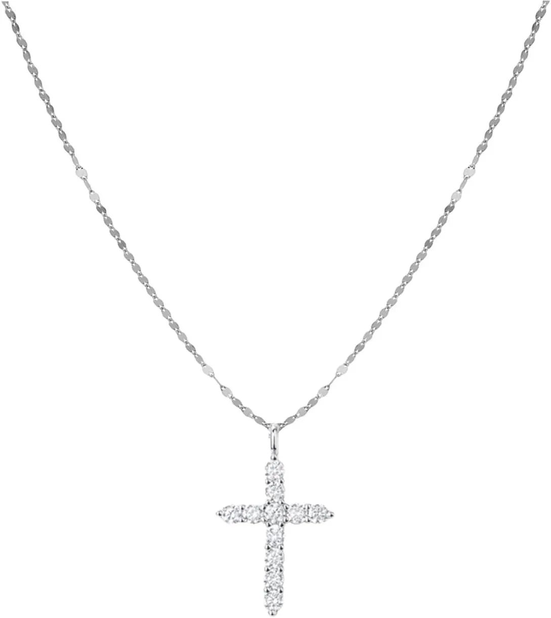 AVELI 18K Gold Plated Simple Cross Necklace with Lab Created Diamonds - Adjustable Length Layering Chain with Extension 18 inch, 19 inch, 20 inch