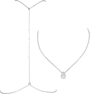 Back Necklace For Backless Dress Rhinestone Body Jewelry For Women Sexy Crystal Back Jewelry For Backless Dress Wedding Bridal Backdrop Necklace Body Chains For Women (Silver)
