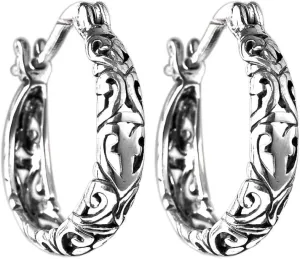 BALMORA 925 Sterling Silver Vintage Filigree Hoop Earrings for Women Floral Flower Heart Clip-on Small Huggie Hoop Earrings Lightweight Oval Hoop Earrings Jewelry Christmas Gifts for Mom