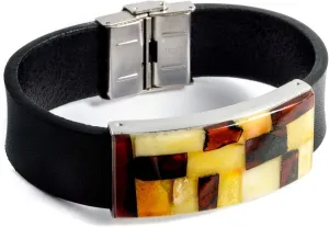 Baltic Amber Jewelry for Women, Men, Unisex - Handmade Baltic Amber Bracelet with Genuine Leather Band, Stainless Steel Clasp - Slightly Adjustable, up to 8.1 in Wrist Size