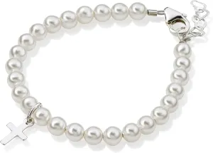 Baptism Bracelet in Sterling Silver | Austrian Simulated Pearls | Baby Girls Jewelry | Catholic Christening Gifts for Girls | Baptism Gifts for Girl | Elegant Christening Bracelet | Baptism-Girl
