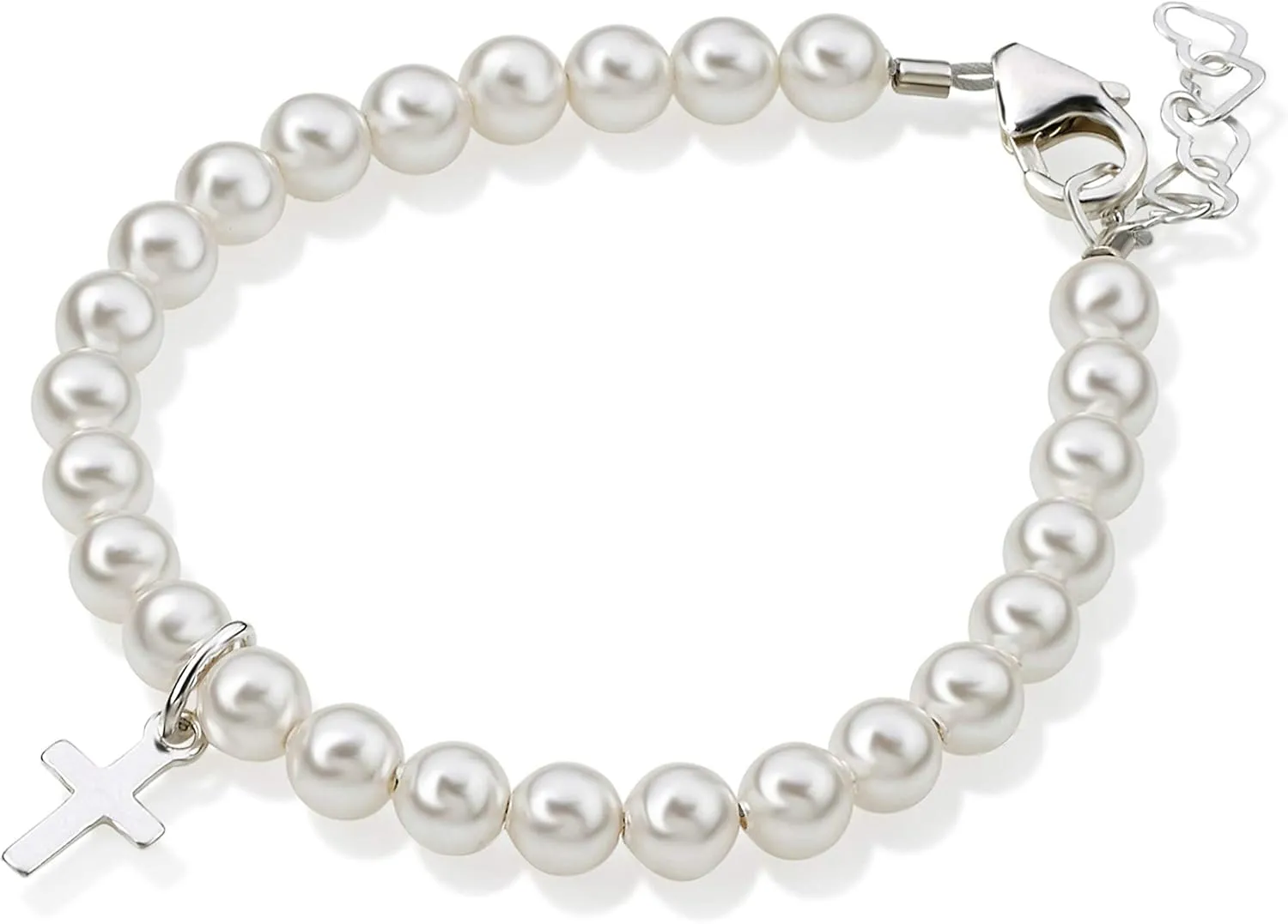 Baptism Bracelet in Sterling Silver | Austrian Simulated Pearls | Baby Girls Jewelry | Catholic Christening Gifts for Girls | Baptism Gifts for Girl | Elegant Christening Bracelet | Baptism-Girl