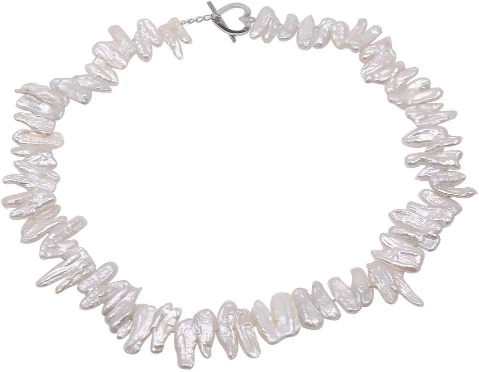Baroque Pearl Necklace Unique 1017-1428mm White Stick Freshwater Pearl Necklace for Women Holiday Gift 19"