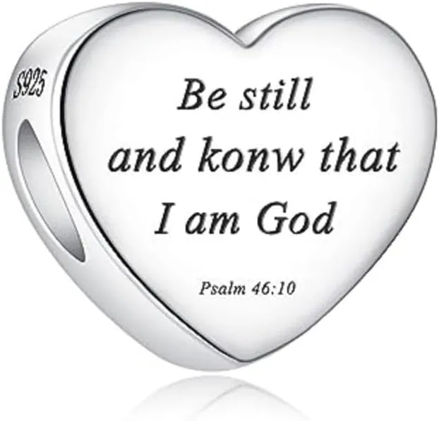 Be still and konw Heart Charm Fit Charms Bracelet Christian Bible Verse Charm Prayer Faith Religious Jewelry Gifts for Women E