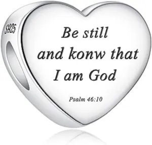 Be still and konw Heart Charm Fit Charms Bracelet Christian Bible Verse Charm Prayer Faith Religious Jewelry Gifts for Women E