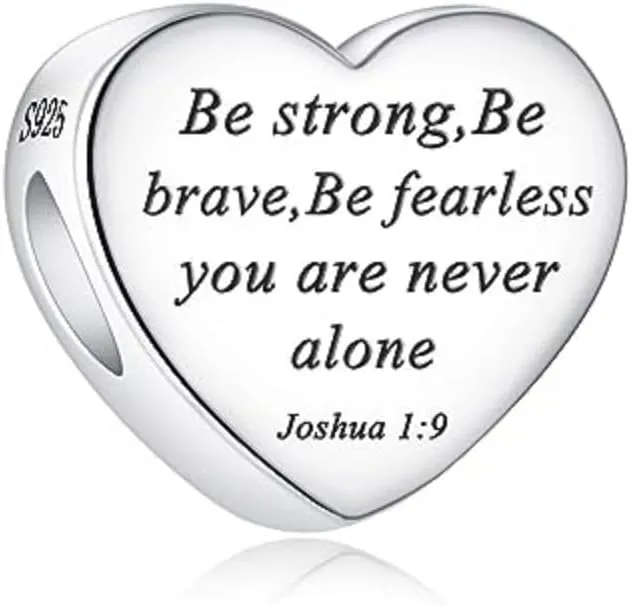 Be strong,Heart Charm Fit Charms Bracelet Christian Bible Verse Charm Prayer Faith Religious Jewelry Gifts for Women A