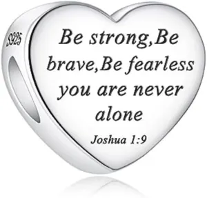 Be strong,Heart Charm Fit Charms Bracelet Christian Bible Verse Charm Prayer Faith Religious Jewelry Gifts for Women A