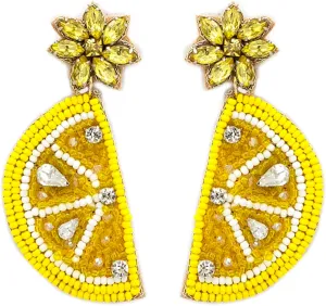 Beaded Lemon Post Earrings Handmade Lemon Earrings Tropical
