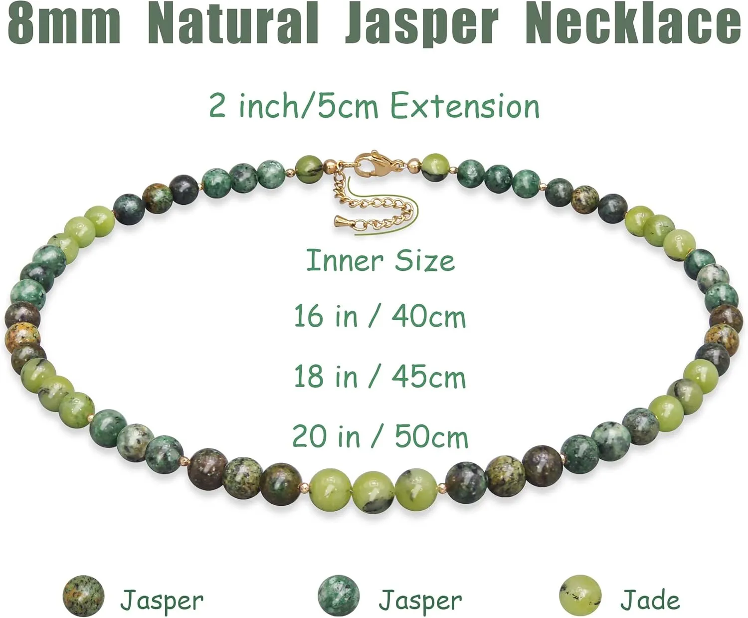 Beaded Necklace for Women,8MM Jasper Stone Necklace, Handmade Fashion Jewelry Gifts,Bead Choker Necklace