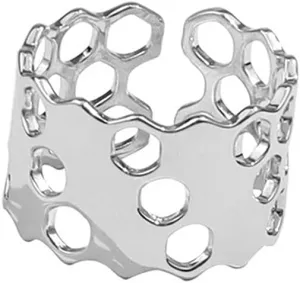 Bee Honeycomb Wide Statement Open Band Ring for Women Girls Irregular Geometric Unique Hive Adjustable Knuckle Finger Rings Comfort Fit Retro Dainty Jewelry Gift