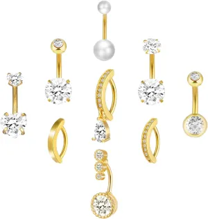 Belly Button Piercing 9pcs Long Belly Button Rings,14G Stainless Steel Diamond Rings For Women,Pendant Navel piercing Jewelry with Butterfly