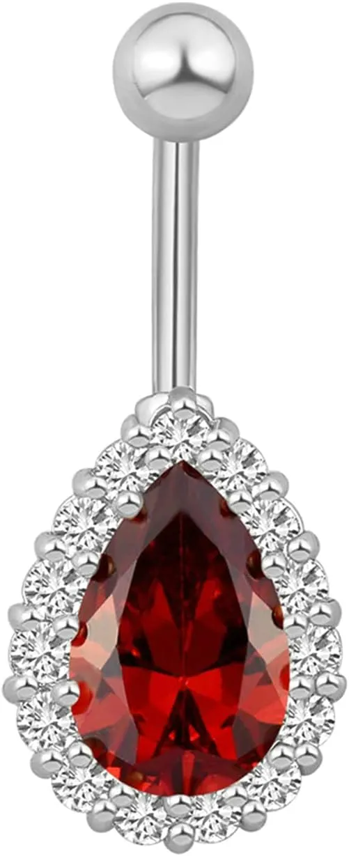 Belly Button Rings 14G Stainless Steel, Teardrop Belly Button Ring Unique Cubic Zirconia Stud Belly Ring Valentines