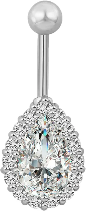 Belly Button Rings 14G Stainless Steel, Teardrop Belly Button Ring Unique Cubic Zirconia Stud Belly Ring Valentines