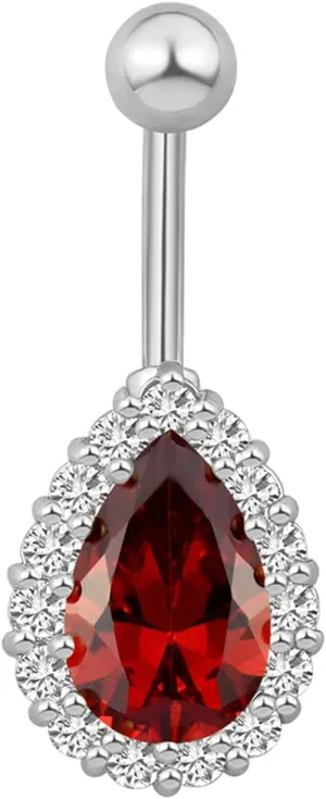Belly Button Rings 14G Stainless Steel, Teardrop Belly Button Ring Unique Cubic Zirconia Stud Belly Ring Valentines