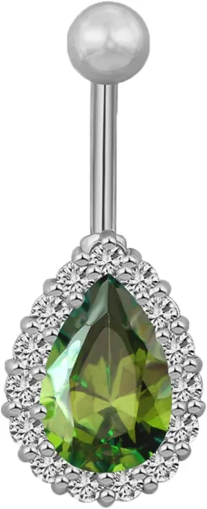Belly Button Rings 14G Stainless Steel, Teardrop Belly Button Ring Unique Cubic Zirconia Stud Belly Ring Valentines
