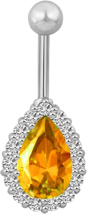 Belly Button Rings 14G Stainless Steel, Teardrop Belly Button Ring Unique Cubic Zirconia Stud Belly Ring Valentines