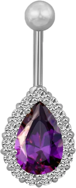 Belly Button Rings 14G Stainless Steel, Teardrop Belly Button Ring Unique Cubic Zirconia Stud Belly Ring Valentines