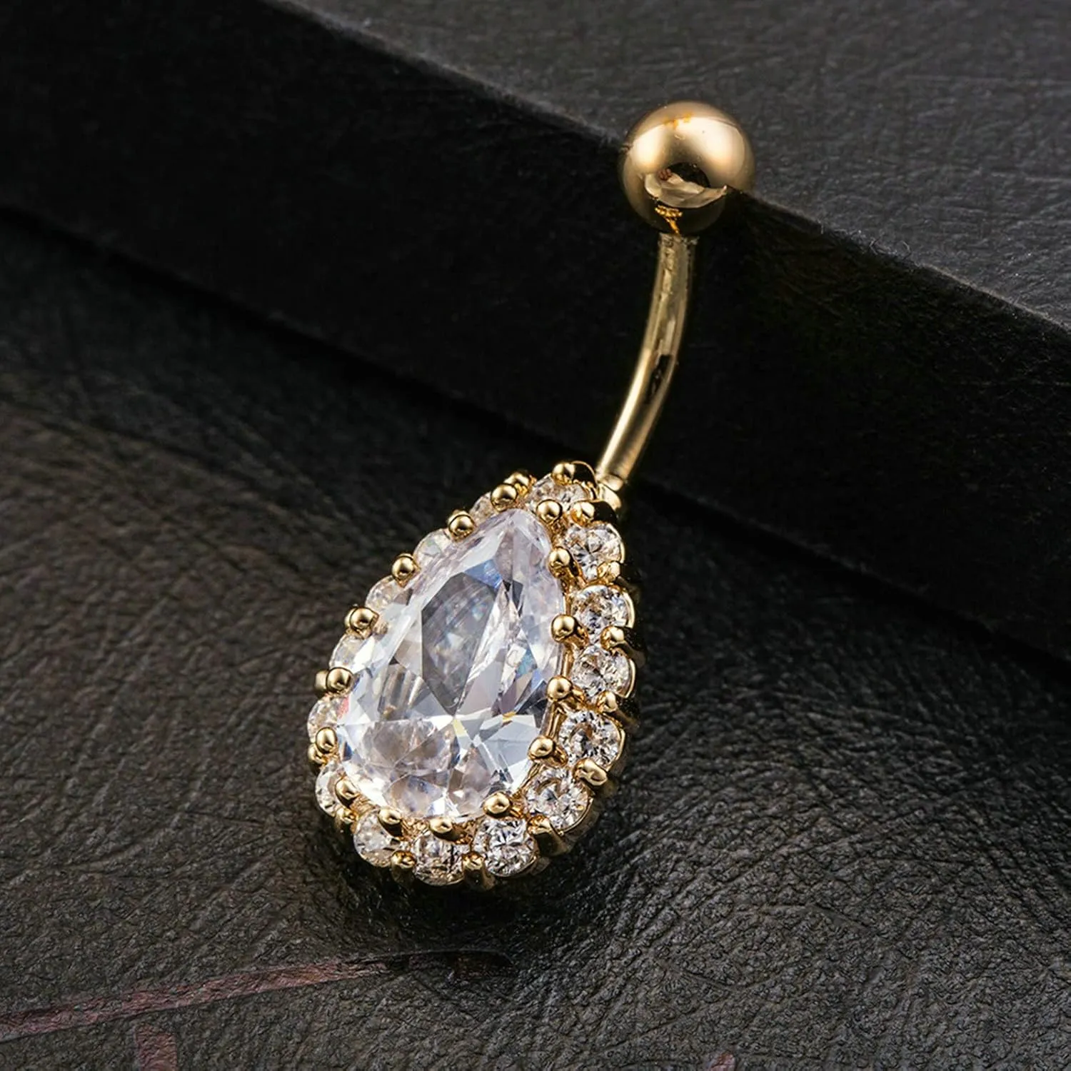 Belly Button Rings 14G Stainless Steel, Teardrop Belly Button Ring Unique Cubic Zirconia Stud Belly Ring Valentines