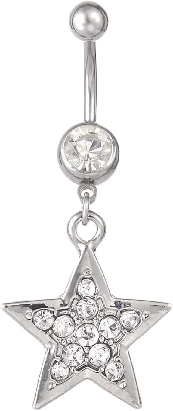 Belly Rings for Women Hypoallergenic, Stainless Steel Piercing Jewelry Belly Button Rings Body Star Shape with Cubic Zirconia