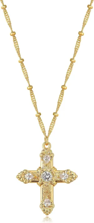 BENEIGE Gold Cross Necklace 14K Gold Plated Dainty Simple Cubic Zircon Chain Celtic Cross Pendant Necklace Jewelry for Women Men