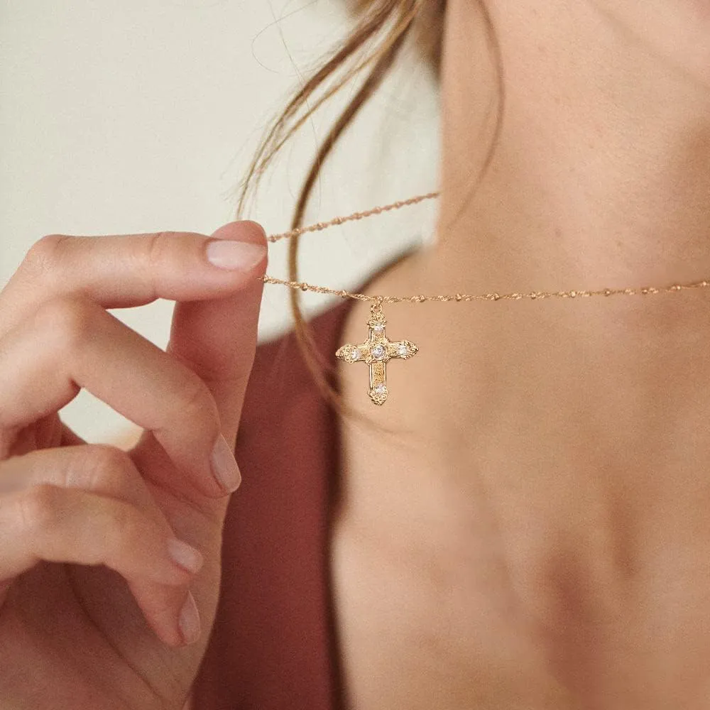 BENEIGE Gold Cross Necklace 14K Gold Plated Dainty Simple Cubic Zircon Chain Celtic Cross Pendant Necklace Jewelry for Women Men