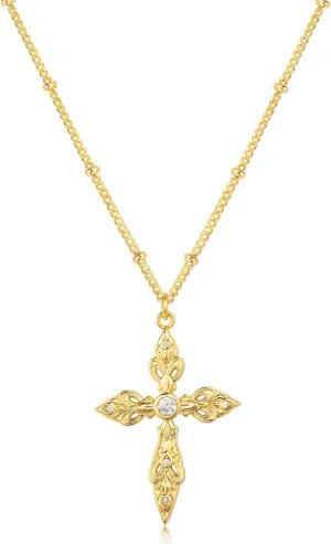 BENEIGE Gold Cross Necklace 14K Gold Plated Dainty Simple Cubic Zircon Chain Celtic Cross Pendant Necklace Jewelry for Women Men