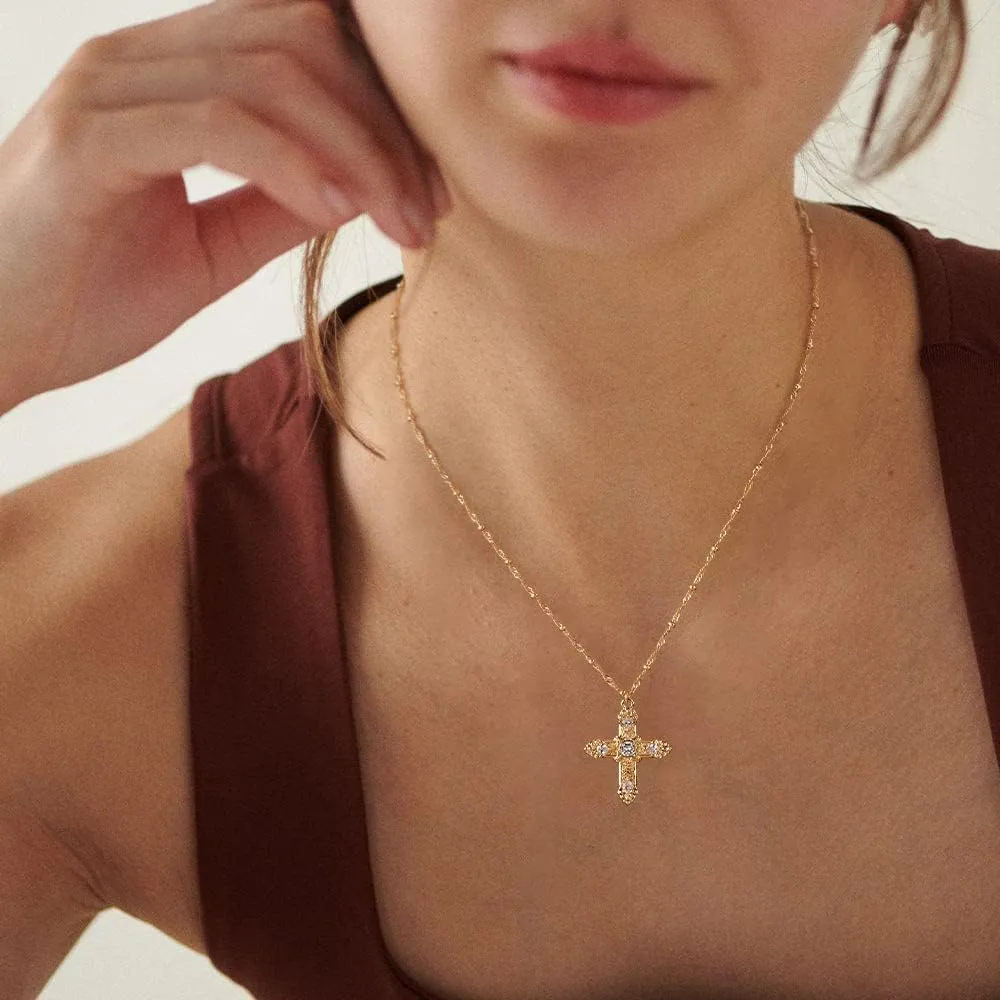 BENEIGE Gold Cross Necklace 14K Gold Plated Dainty Simple Cubic Zircon Chain Celtic Cross Pendant Necklace Jewelry for Women Men
